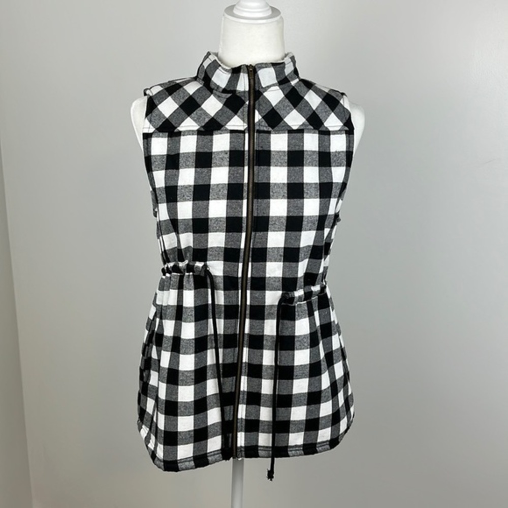 Plaid Sherpa Lined Vest - Black & White